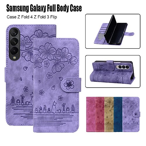 

telefone Capinha Para Samsung Galaxy Capa Proteção Completa Capa para Cartão Wallet Z Fold 4 Z Fold 3 Virar Slots de suporte de cartão Pata de Apoio Cor Sólida PC Couro PU