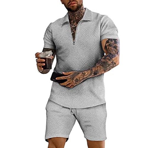 

Homens Camisa de golfe Conjunto Polo Casual Feriado Lapela Quarter Zip Manga Curta Moda Básico Tecido Quarter Zip Verão Normal Preto Branco Rosa Azul Verde Bege Camisa de golfe