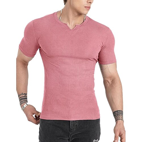 

Men's T shirt Tee Tee Top Plain Pit Strip V Neck Street Vacation Short Sleeves Knitted Clothing Apparel Fashion Designer Basic