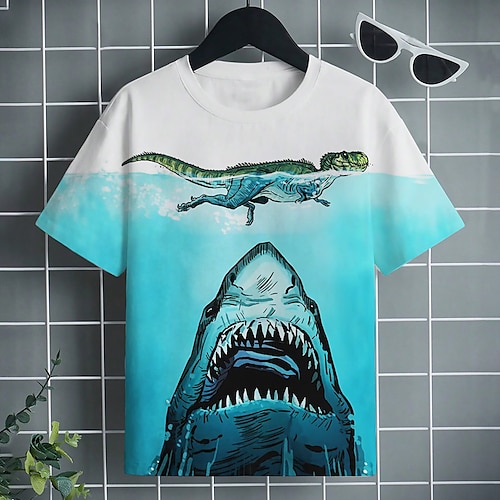 

Para Meninos Camiseta Manga Curta Camisa Camiseta Gráfico Dinossauro Tubarão Impressão 3D Ativo Esportes Moda Poliéster Ao ar livre Casual Diário Infantil Crewneck 3-12 anos Gráfico impresso em 3D