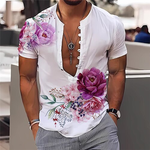 

Homens Camisa Social Floral Estampas Abstratas Colarinho Chinês Amarelo Azul Roxo Verde Cinzento Ao ar livre Rua Manga Curta Imprimir Roupa Moda Designer Casual Confortável