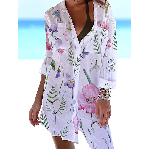 

Chemise Chemisier Femme Rose Claire Vert Gris Floral Bouton Imprimer manche longue Casual Vacances basique Col de Chemise Longue Standard Fleur S