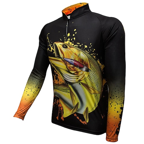 

Men's Fishing Shirt Performance Shirt Outdoor Long Sleeve Sun Protection UPF50 Breathable Quick Dry Lightweight Top Spring Autumn Outdoor Fishing Black