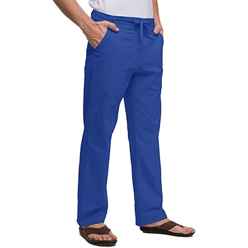 

Homens Calças de linho Calças Calça verão Com Cordão Cintura elástica Perna reta Tecido Conforto Respirável Casual Diário Feriado Misto de Algodão e Linho Moda Estilo Clássico Branco Azul