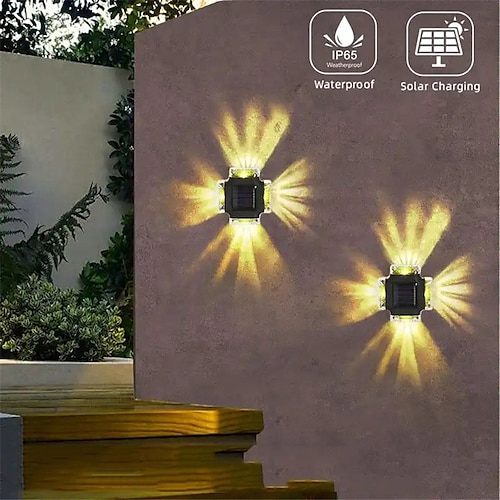 

Solar-Wandleuchten für den Außenbereich, vierseitige LED-Beleuchtung, wasserdicht, IP65, modernes Dekor für Haus, Garten, Veranda, Deck, Hof, Terrasse, Hinterhof, Wandstufe