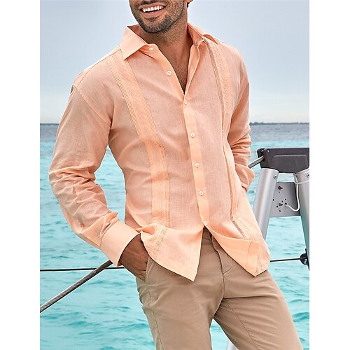 

Homme Chemise Chemise Lin Chemise Col Cubain Chemise décontractée Chemisette Chemise d'été Chemise de plage Blanche Bleu Orange manche longue Plein Col rabattu Printemps été Casual du quotidien