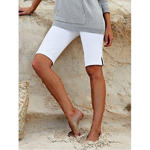 

Women's Capri shorts Polyester Plain Black White Fashion Mid Waist Knee Length Street Vacation