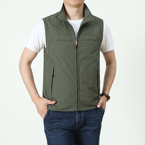 

Hombre Chaleco Al Aire Libre Ropa Cotidiana Cremallera Cuello Mao Contemporáneo moderno Chaqueta Ropa de calle Color sólido/liso Multi bolsillo Negro Verde Ejército Color Caquí