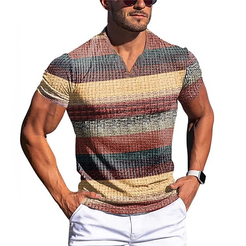 

Hombre Camiseta de gofres Graphic Bloque de color Escote en Pico Ropa Impresión 3D Exterior Diario Manga Corta Moda Design Básico