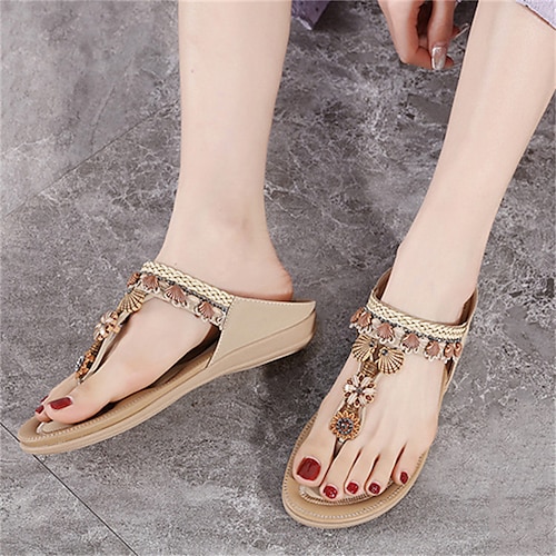 

Damen Sandalen Boho Hausschuhe im Freien Strandpantoffeln Outdoor Strand Flacher Absatz Elegant Brautkleider schlicht Kunstleder Halbschuhe Feste Farbe Bpricot Schwarz Blau