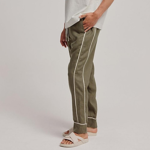 

Men's Trousers Summer Pants Drawstring Side Stripe Elastic Waist Plain Comfort Breathable Casual Daily Holiday Fashion Classic Style Army Green