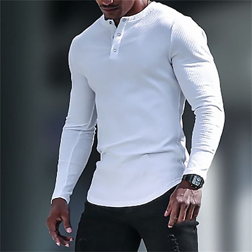 

Hombre Camiseta Henley Shirt Camiseta superior Plano Henley Calle Vacaciones Manga Larga Ropa Moda Design Básico