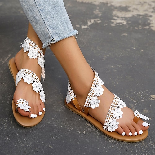 

Women's Sandals Flat Sandals Daily Beach Cut Out Lace Flat Heel Open Toe Elegant Classic Casual Lace Buckle Solid Color White