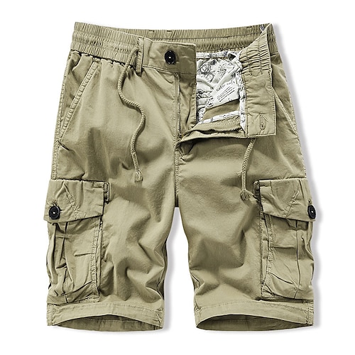 

Homens Bermuda Cargo Shorts de Trilha Bolso com aba Tecido Conforto Respirável Ao ar livre Diário Para Noite 100% Algodão Moda Casual Preto Verde Tropa