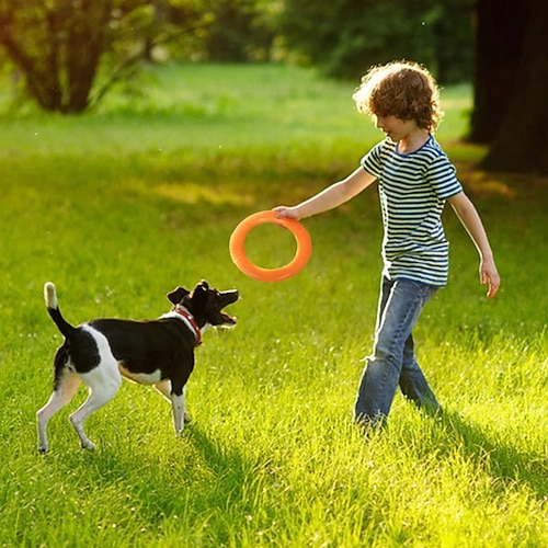 

Brinquedos de cachorro para cães grandes eva, extrator de anel de treinamento interativo, resistente para cães, discos voadores de estimação, brinquedo de anel de mordida para cães pequenos