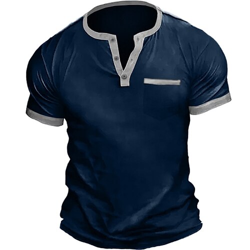 

Hombre Camiseta Henley Shirt Camiseta superior Plano Henley Calle Vacaciones Mangas cortas Ropa Moda Design Básico