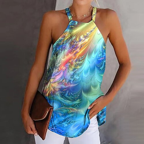 

Women's Tank Top Red Blue Orange Graphic Abstract Print Sleeveless Casual Basic Halter Regular S