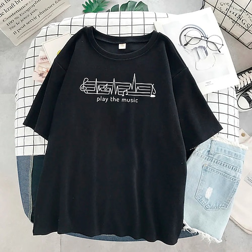 

Mulheres Camiseta Verde Preto Branco Gráfico Manga Curta Casual Diário Básico Decote Redondo Padrão Algodão Pintura S