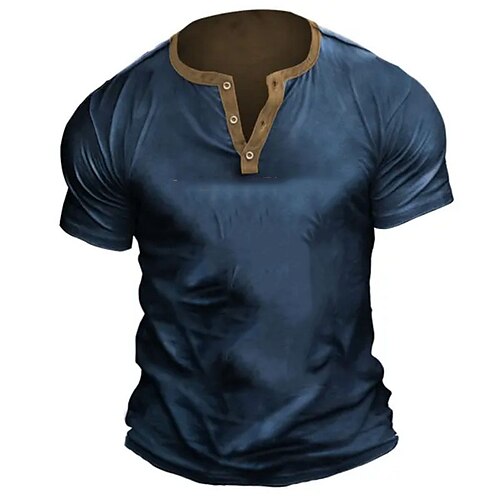 

Homens Camisa Henley T-shirt Tecido Henley Rua Férias Manga Curta Botão Roupa Moda Designer Básico