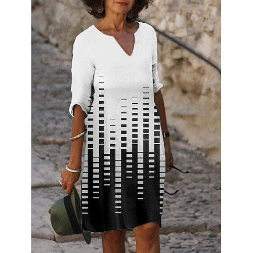 

Women's Casual Dress Shift Dress Summer Dress Leaf Geometric Print Split Neck Midi Dress Active Fashion Outdoor Daily Half Sleeve Regular Fit Black White Green Summer Spring S M L XL XXL