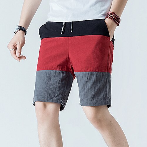 

Men's Shorts Summer Shorts Beach Shorts Drawstring Elastic Waist Color Block Comfort Breathable Outdoor Daily Going out 100% Cotton Fashion Casual Red Green