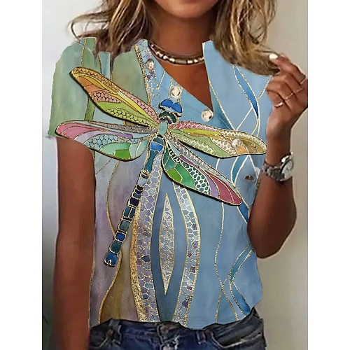 

Mujer Camiseta Amarillo Azul Piscina Naranja Graphic Mariposa Botón Estampado Manga Corta Diario Fin de semana Básico Escote en Pico Regular Mariposa Pintura S