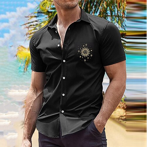 

Herren Hemd Hawaiihemd Sommerhemd Sonne Grafik-Drucke Umlegekragen Schwarz Weiß Blau Outdoor Strasse Kurze Ärmel Bedruckt Bekleidung Modisch Strassenmode Designer Brautkleider schlicht