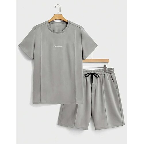 

Men's T-shirt Suits Tee Drawstring Waist Pants Plain Crew Neck Daily Wear Vacation Short Sleeves Clothing Apparel Gymnatics Casual