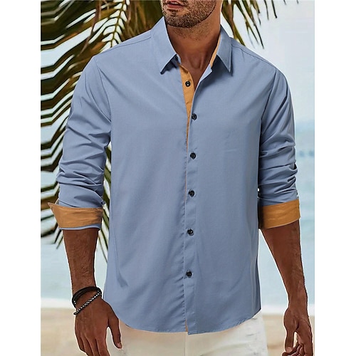 

Homens Camisa Social camisa de botão Camisa casual camisa de verão camisa de praia Azul Manga Longa Bloco de cor Lapela Diário Férias Roupa Moda Casual Confortável