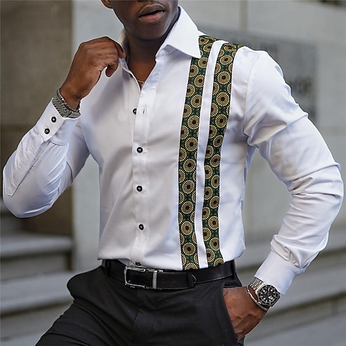 

Homme Chemise Rayé Imprimés Photos Géométrie Col rabattu Blanche Extérieur Plein Air manche longue Imprimer Vêtement Tenue Mode Vêtement de rue Design Décontractées