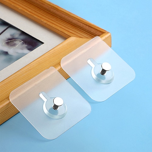 

10pcs Self Adhesive Transparent Hooks Seamless Wall Hook Adhesive Sticky Hanger for Picture Photo Frame Clock Hanging No Drill Hole Nail Mounting Rack Screw Stickers