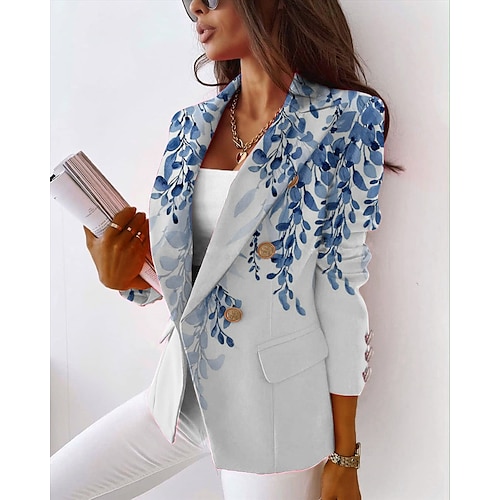 

Women's Blazer Work Print Floral Casual / Daily Tropical Regular Fit Outerwear Long Sleeve Summer Blue S