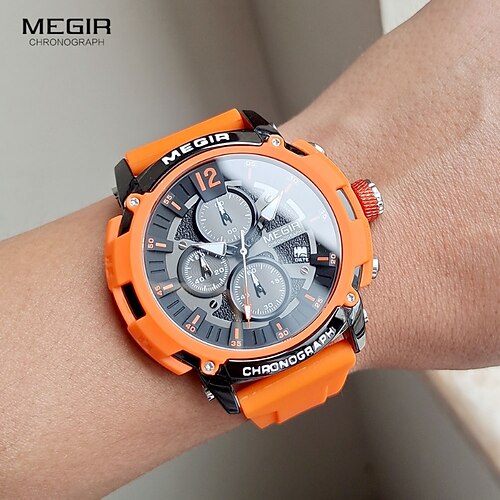 

Megir hommes montre à quartz mode grand cadran sports de plein air analogique montre-bracelet calendrier lumineux chronographe auto étanche bracelet en silicone montre