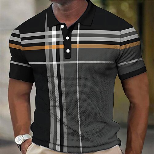 

Homens Camisa Polo Waffle Polos de botões pólo de lapela Camiseta Polo Camisa de golfe Bloco de cor Listrado Estampas Abstratas Geometria Aberto para a Lateral Adamascado Cinzento Ao ar livre Rua