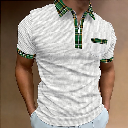 

Men's Waffle Polo Shirt Golf Shirt Casual Holiday Lapel Quarter Zip Short Sleeve Fashion Basic Plain Quarter Zip Summer Regular Fit White Red Blue Green Beige Waffle Polo Shirt