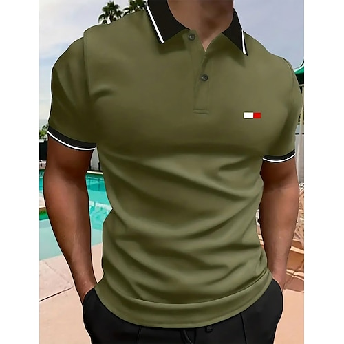 

Herren Polos mit Knöpfen Poloshirt Casual Festtage Kargen Kurzarm Modisch Basic Glatt Klassisch Sommer Regular Fit Schwarz Armeegrün Khaki Grau Polos mit Knöpfen