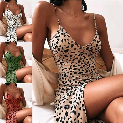 

Women's Pajamas Nightgown Nightshirt Dress Leopard Simple Casual Soft Home Daily Bed Spandex Breathable Straps Sleeveless Backless Summer Spring White Red