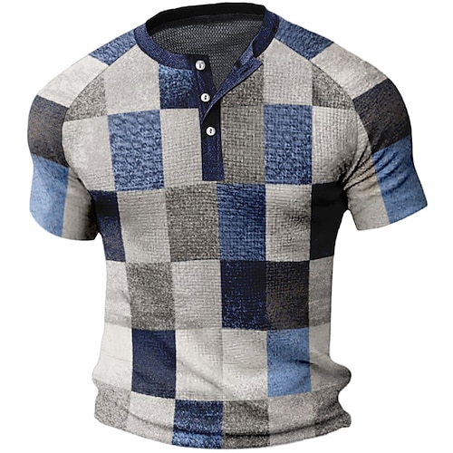 

Homens Camisa Waffle Henley camiseta raglã Gráfico Bloco de cor Xadrez Henley Roupa Impressão 3D Ao ar livre Diário Manga Curta Botão Moda Designer Casual