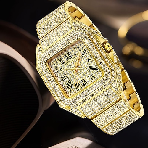 

Hommes montre à quartz de luxe décontracté analogique montre-bracelet strass lumineux calendrier étanche en acier inoxydable montre