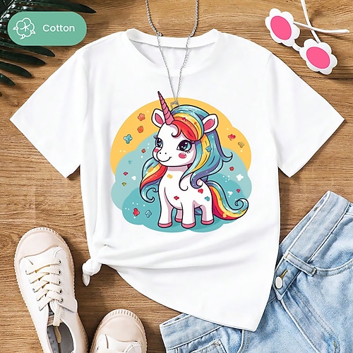 

Fille T-shirt Manche Courte T-shirt Tee-shirts Graphic à imprimé arc-en-ciel Licorne 3D effet Actif Mode Le style mignon 100% Coton Extérieur Casual du quotidien Enfants Col ras du cou 3-12 ans