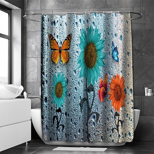 

Shower Curtain with Hooks Flower Droplet Bathroom Bathtubs Shower Curtain with Hooks Eco Friendly Waterproof Shower Curtains for Home Decorative