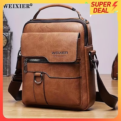 

WEIXIER Crossbody Bag Men's Shoulder Bag Vintage Leather Vertical Hand Business Men's Casual Leather Bag Satchel Bag For Men