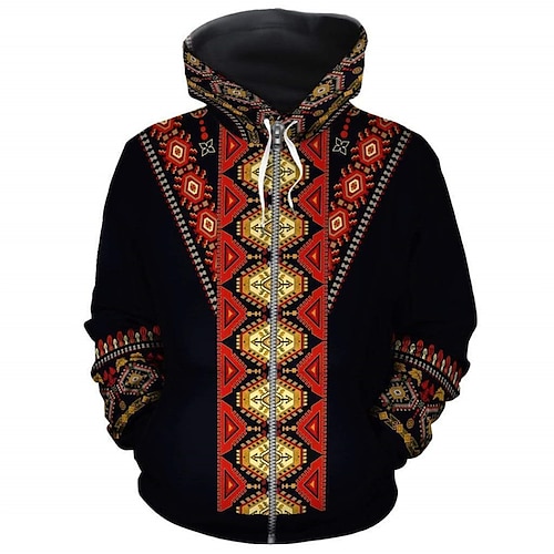 

Homens Full Zip Hoodie Jaqueta Vermelho Com Capuz Estilo Boêmio Estampas Abstratas Zíper Imprimir Desportos e Ar livre Diário Esportes Impressão 3D Designer Étnico Casual Primavera Outono Roupa