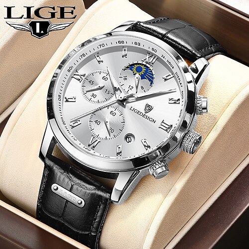 

Reloj de cuarzo Lige para hombre, reloj de pulsera analógico de lujo para negocios, reloj de pulsera con fecha de calendario, cronógrafo, correa de cuero resistente al agua, relojes deportivos para hombres