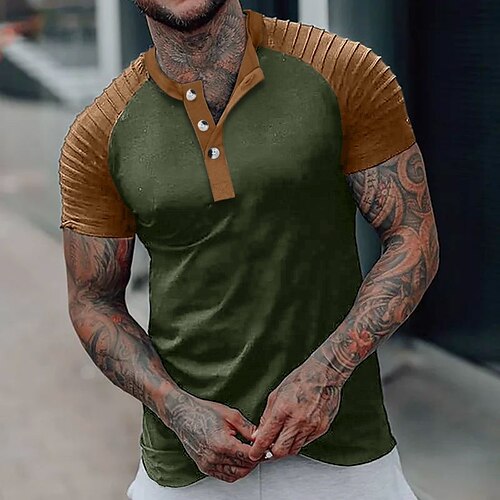 

Men's T shirt Tee Henley Shirt Tee Top Color Block Henley Street Vacation Short Sleeves Clothing Apparel Fashion Designer Basic