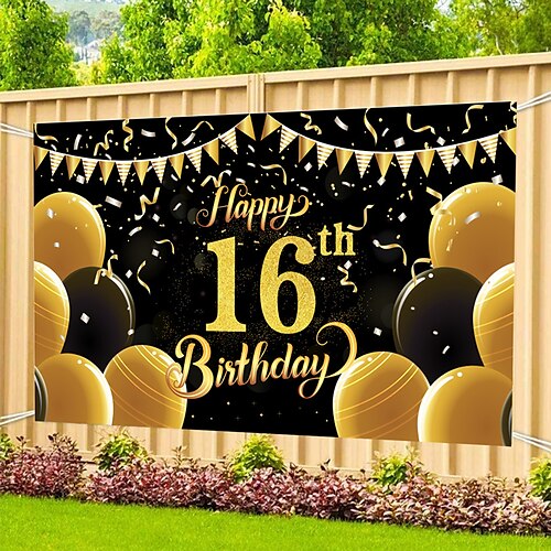 

1PC-16 Birthday Black Gold Balloon Background Cloth Birthday Party Background Wall Decoration Supplies