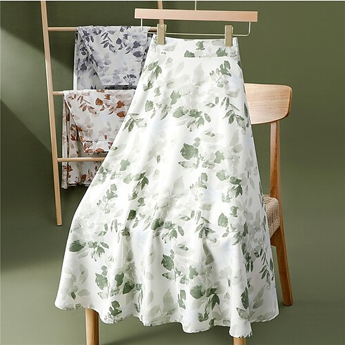

Mulheres Saia Evasê Médio Chiffon Marron Verde Cinzento Saias Primavera Verão Chifon Imprimir Forrado Elegante Verão Diário Feriado Tamanho Único