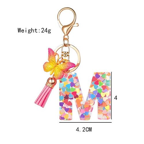 New Exquisite 26 Letter Resin Keychain with Pink Tassel Gradient