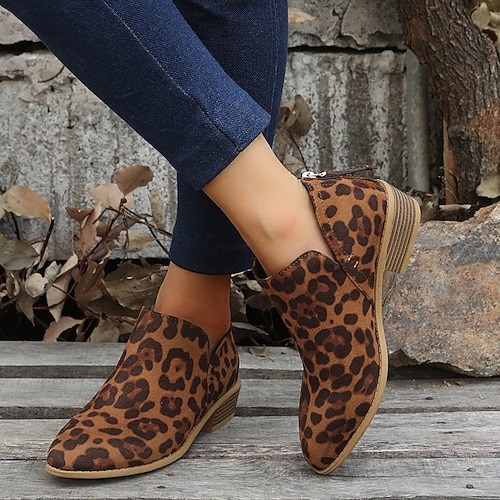 

Mulheres Botas Coturnos Ao ar livre Diário Botas Botas Tornozelo Salto Baixo Salto Robusto Dedo Apontado Elegante Casual Minimalismo Couro Sintético zíper Côr Sólida Estampado Leopardo Exército verde