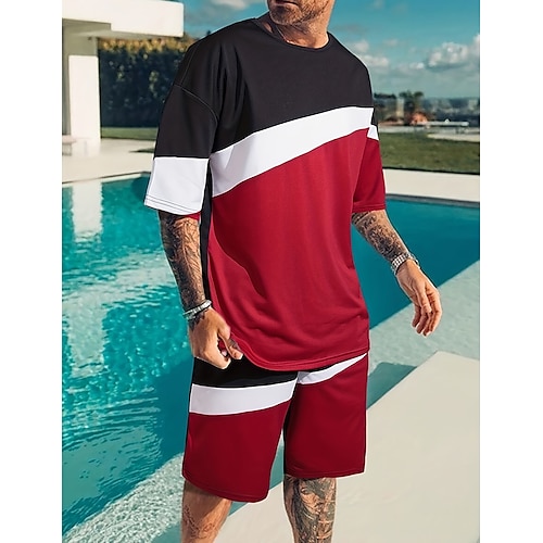 

Homme Tenues 2 pièces Ensemble t-shirt et short à cordon Bloc de couleur Col Ras du Cou Usage quotidien Vacances Manches courtes Vêtement Tenue Mode Sport Décontractées